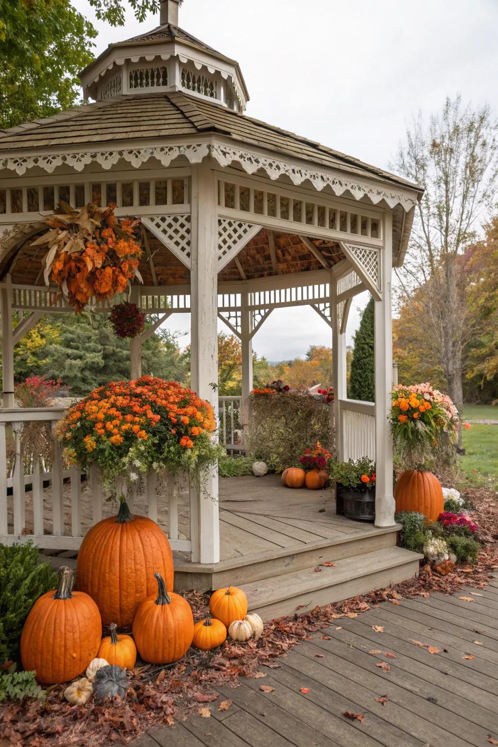 Seasonal accents bringing a timely touch to the gazebo.