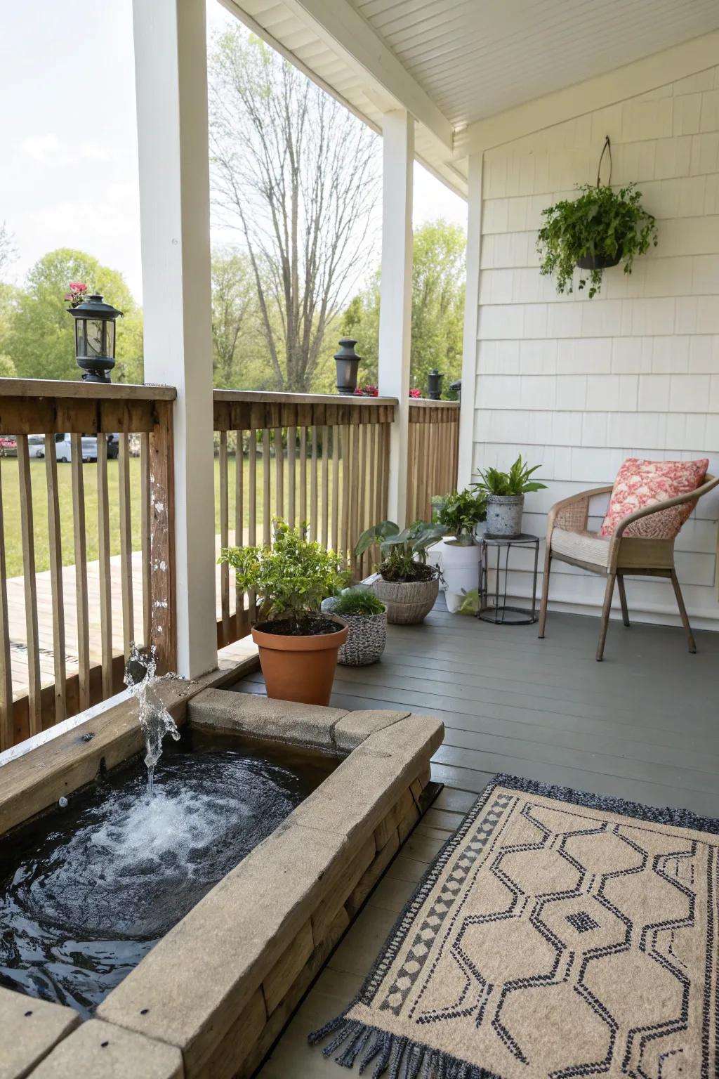 A porch exuding zen garden vibes for relaxation.