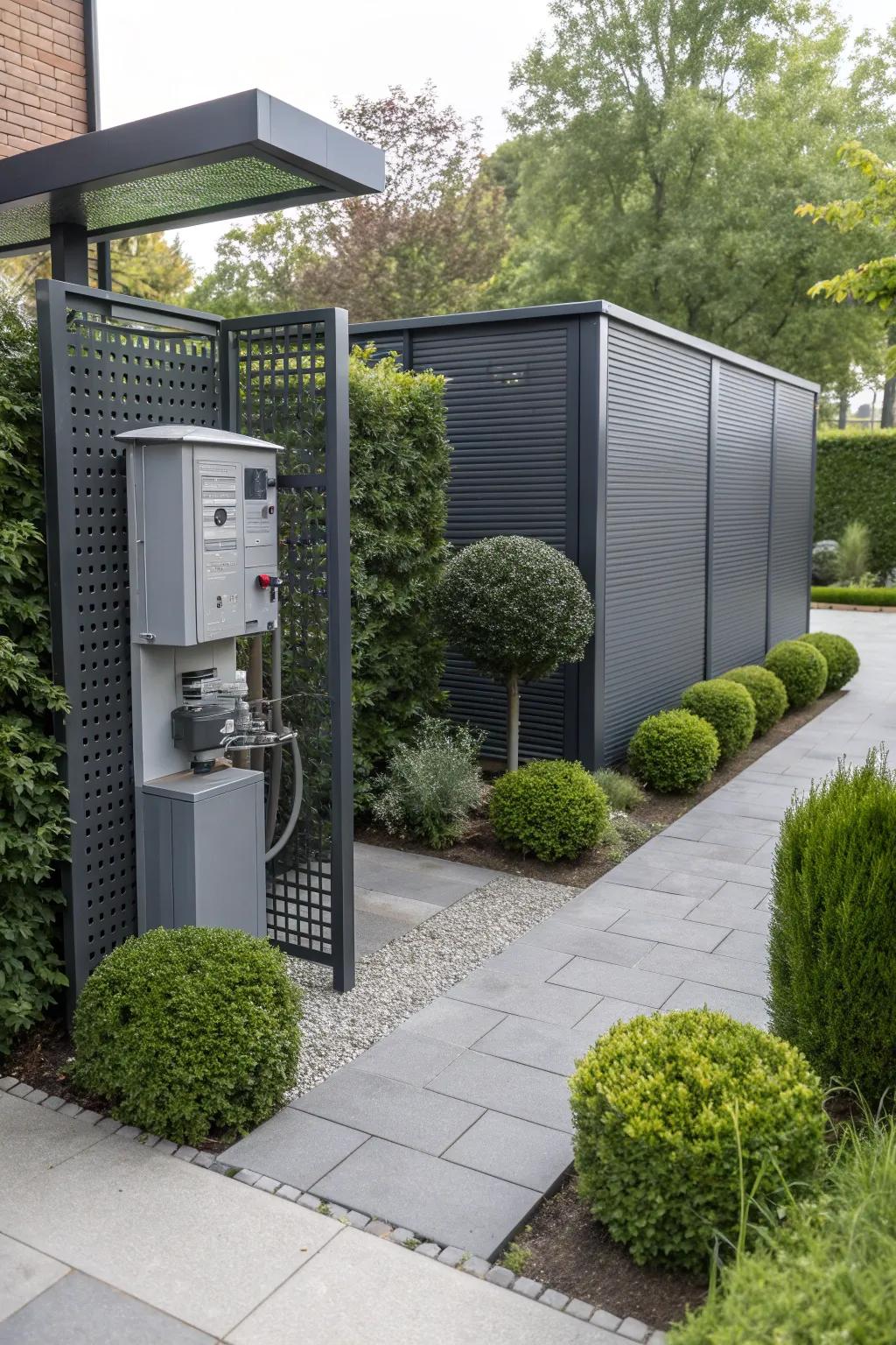 A metal screen provides a sleek, modern disguise.