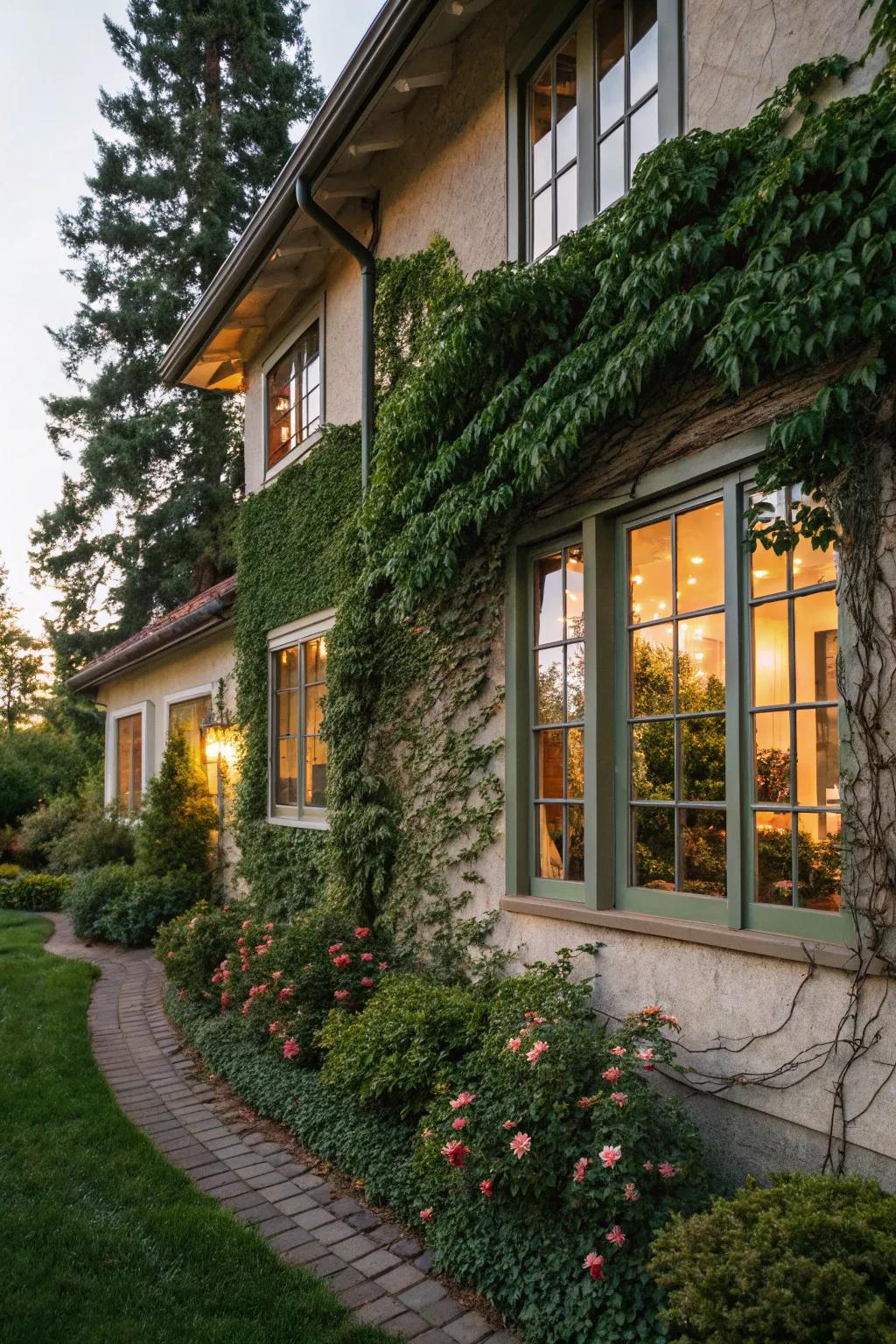 Add charm to your home with climbing plants around windows.