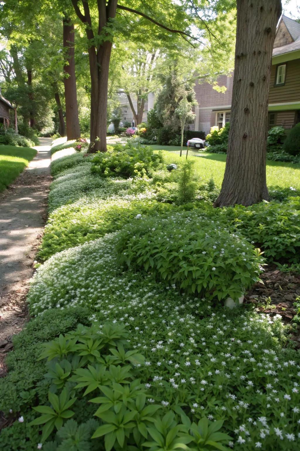 Sweet woodruff offering a fragrant and charming ground cover in a shaded garden.
