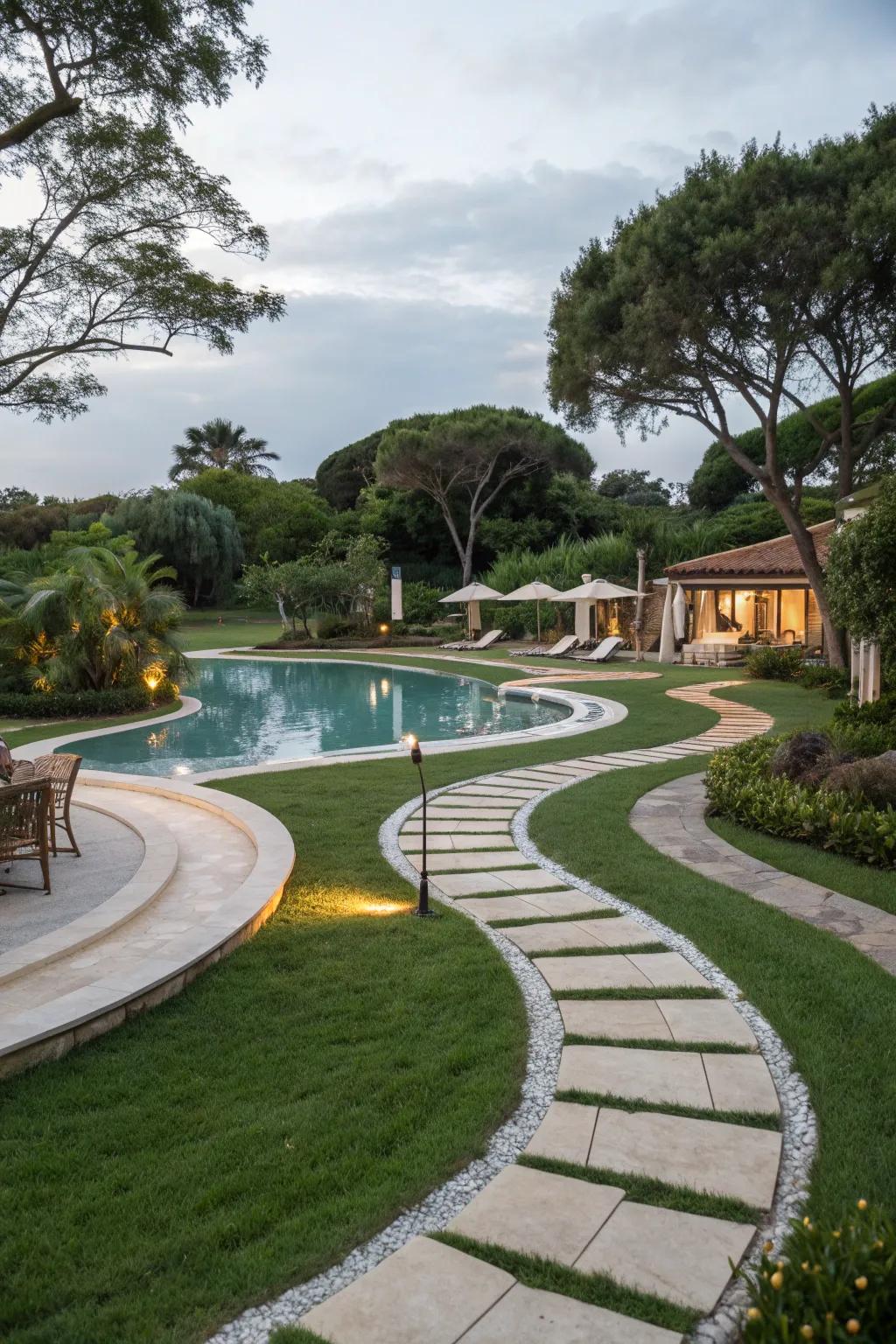 Enhance your pool area with elegant curved pathways.