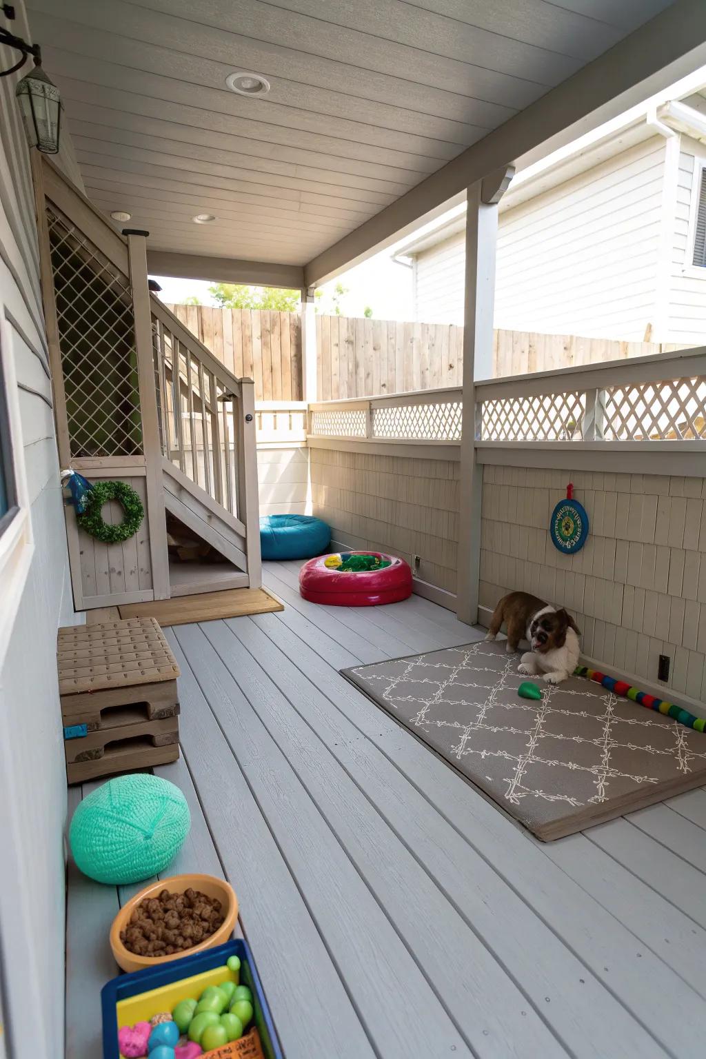 Give your pets a delightful space to play under your deck.
