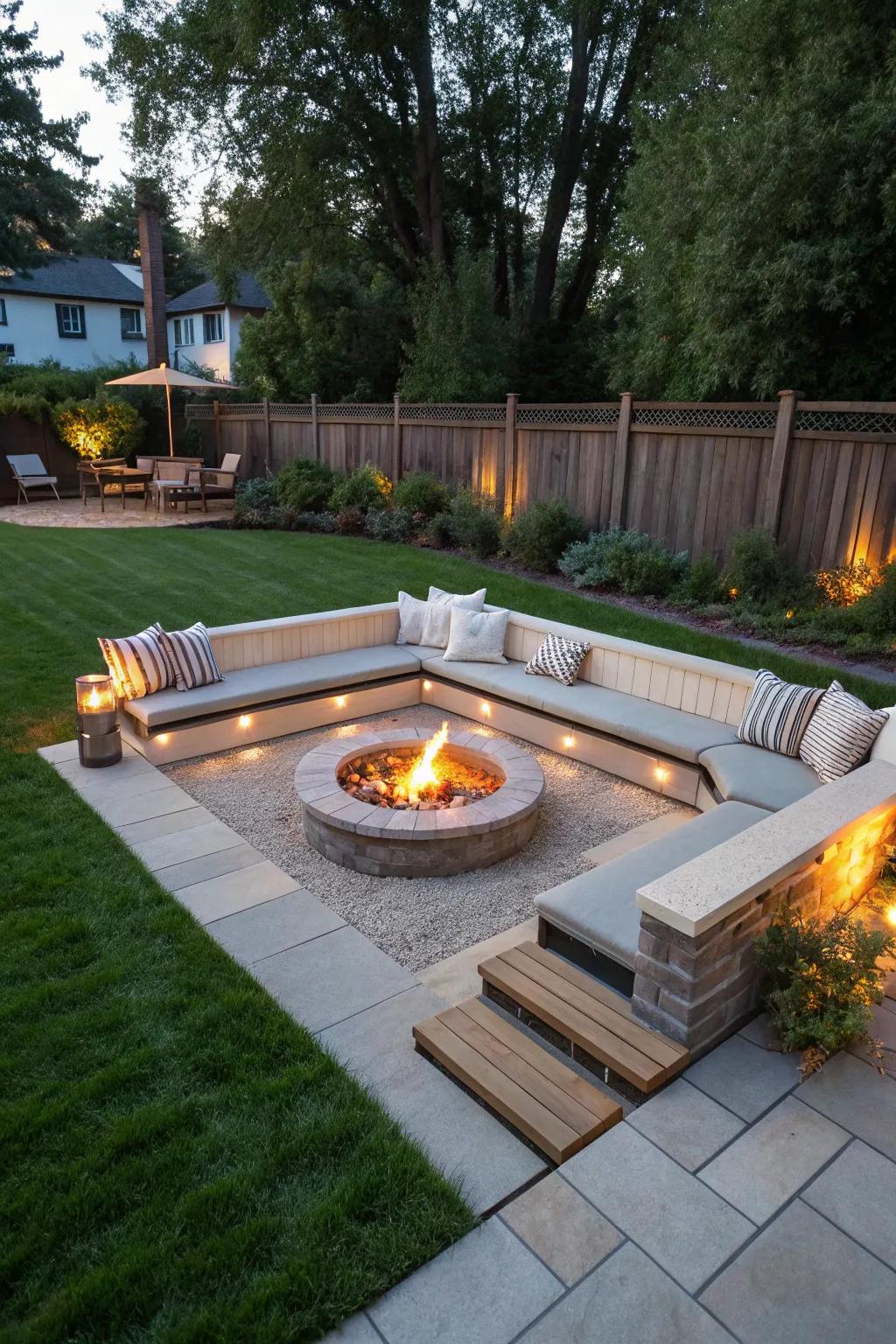Add comfort and style with built-in bench seating around your fire pit.