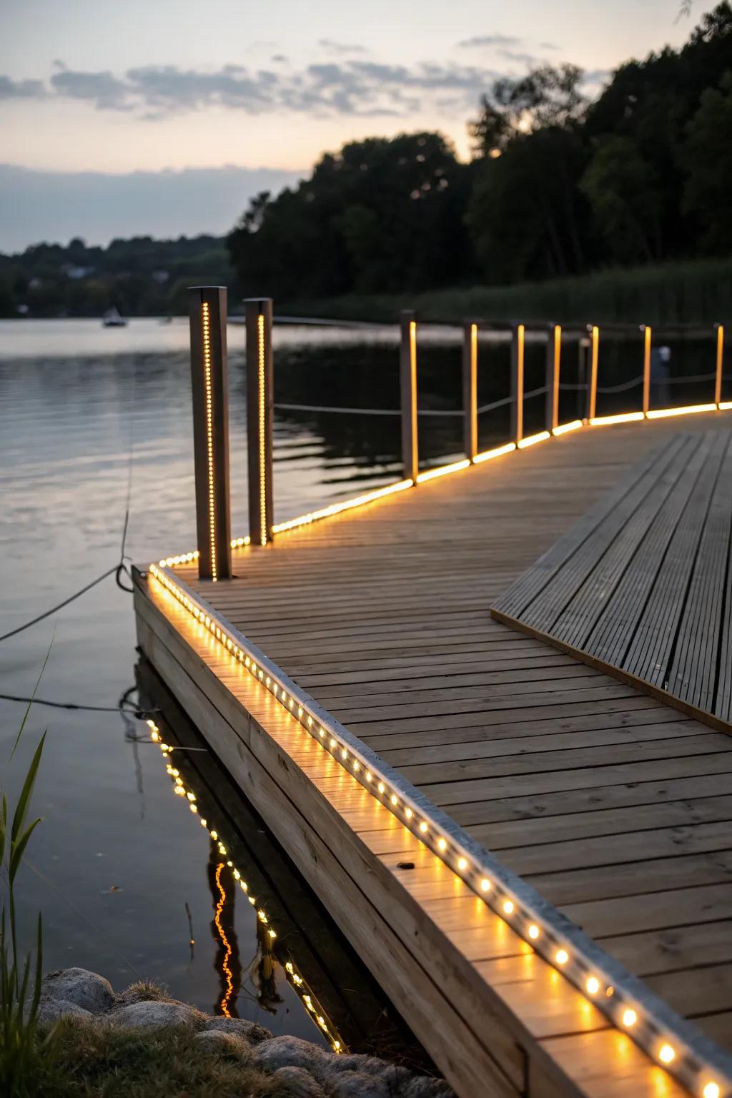 LED strip lights provide a stylish and eco-friendly lighting solution for this dock.
