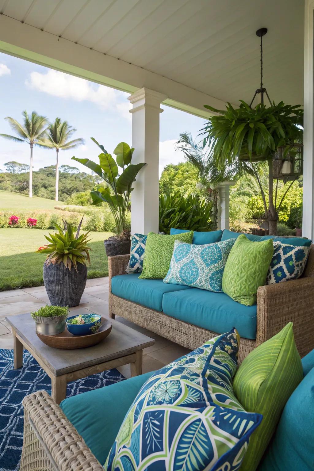 Pops of color bring energy to your lanai.