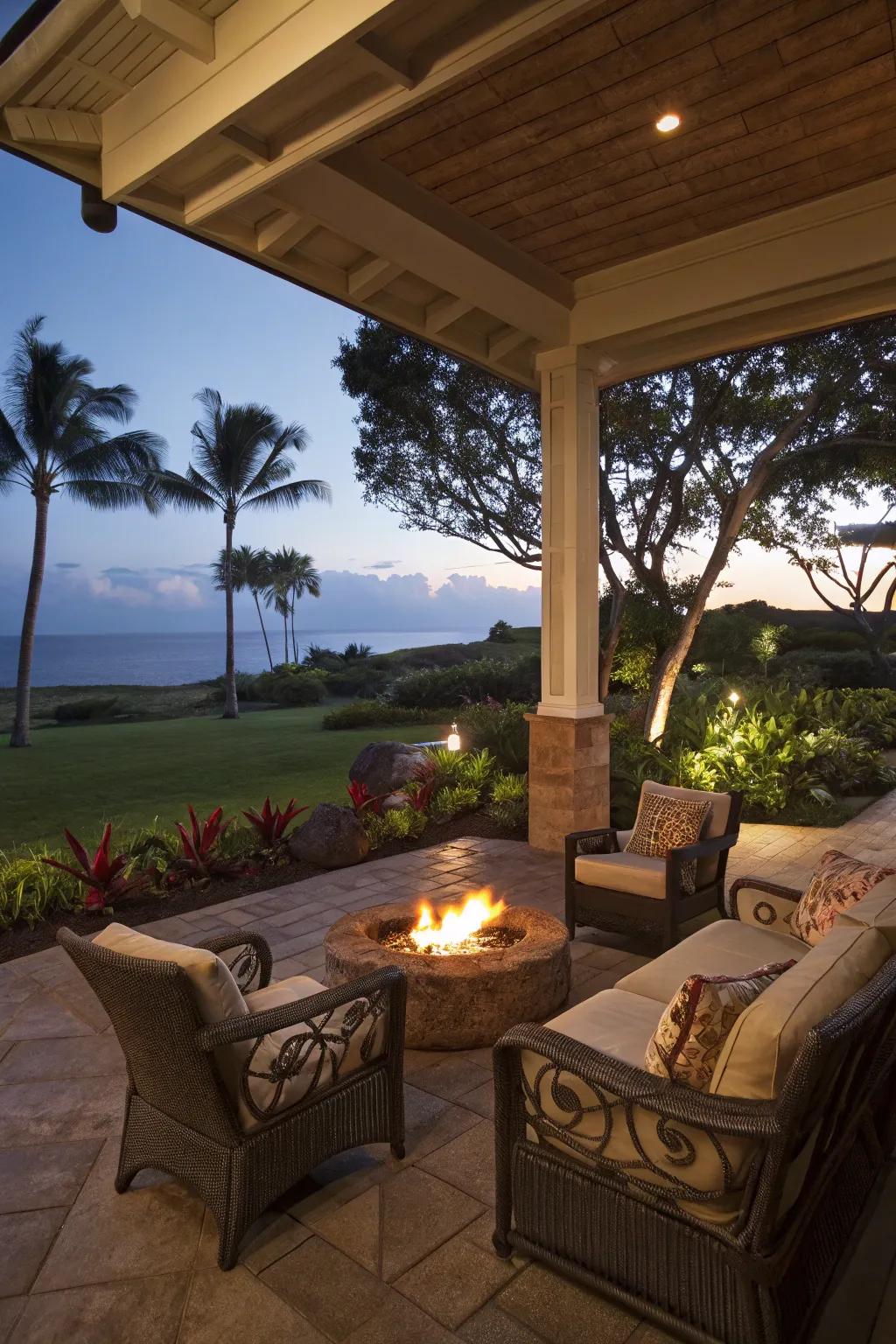 Fire pits add warmth and a focal point.