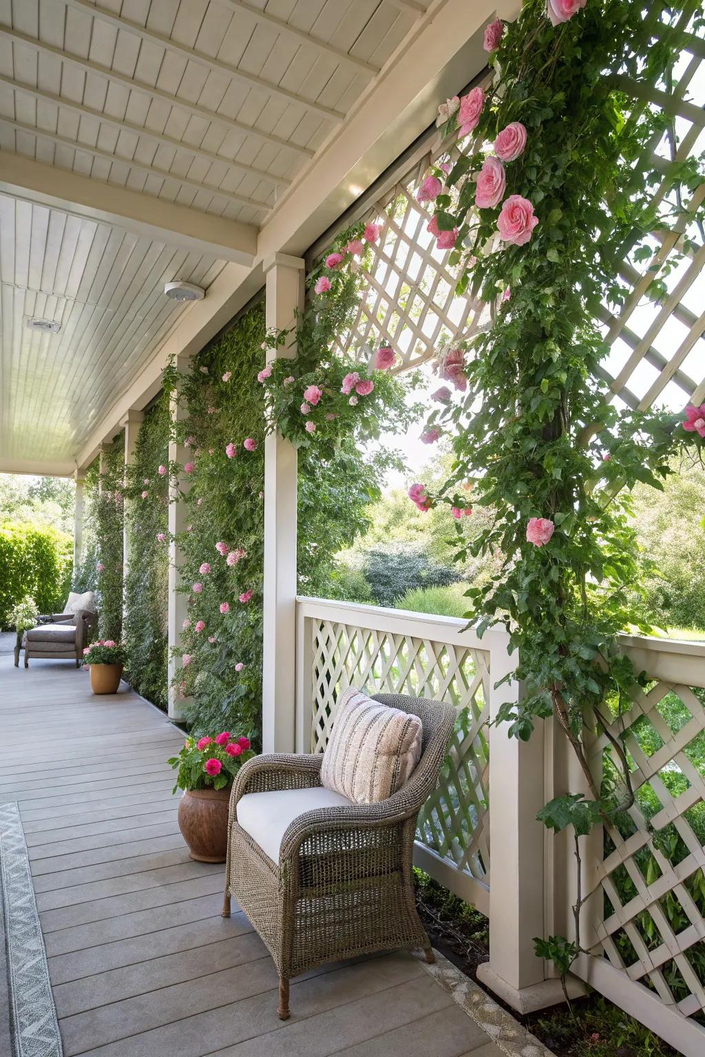 Lattice panels provide privacy with a touch of elegance.