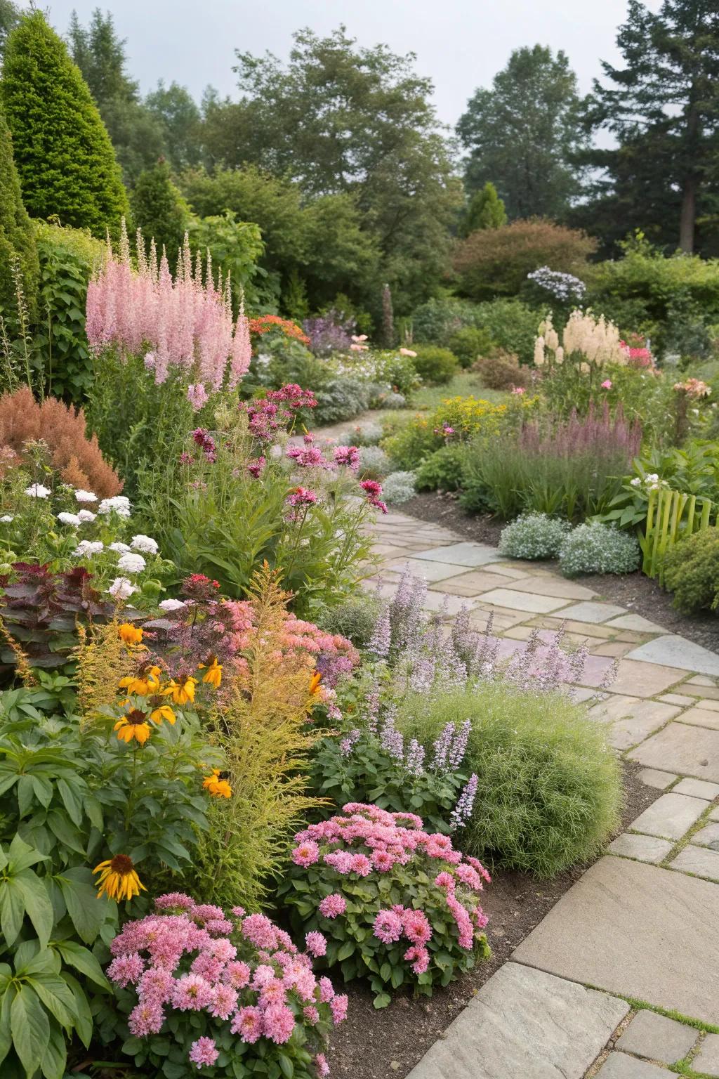 An ever-changing garden with seasonal blooms.