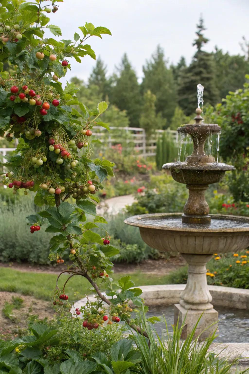 A delicious edible landscape featuring a central fountain.