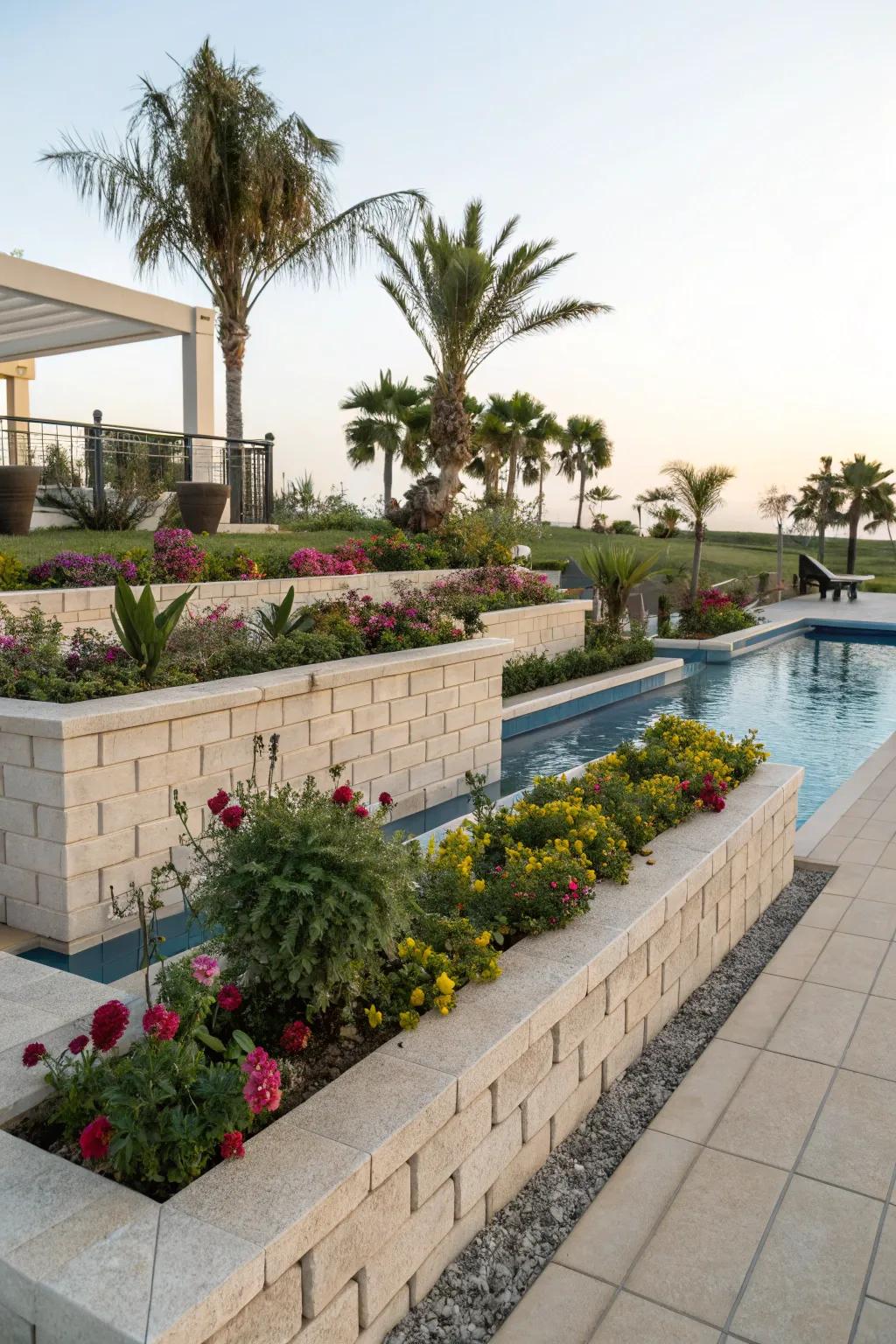Beautify your pool area with creative block designs.