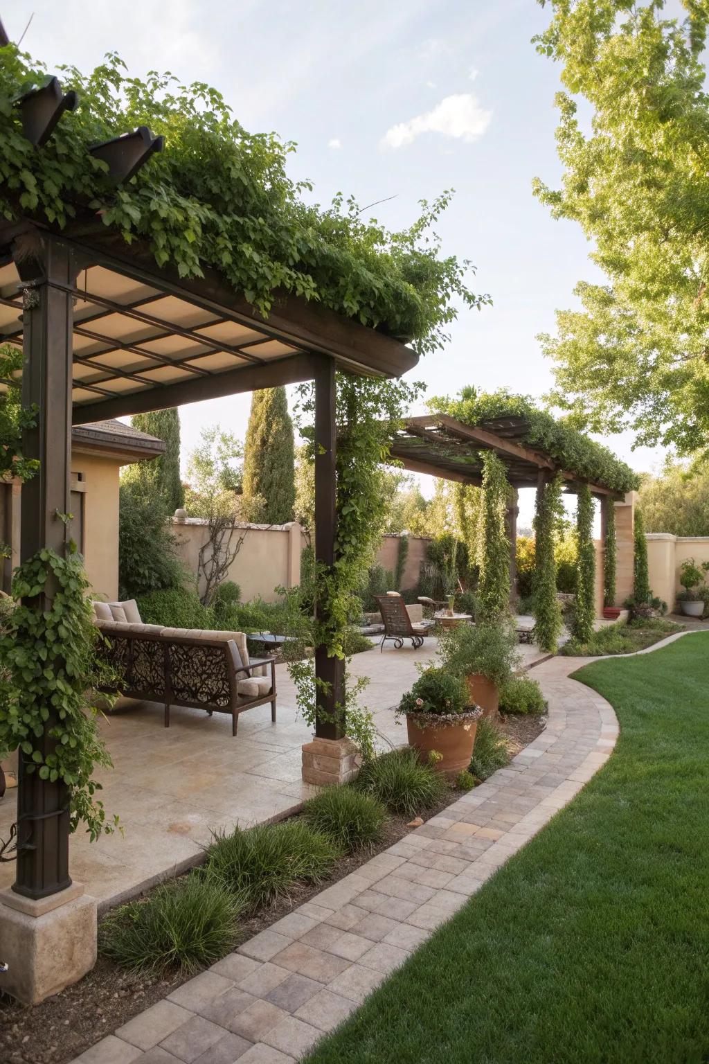 Elegant shade structures providing style and comfort in an outdoor space.