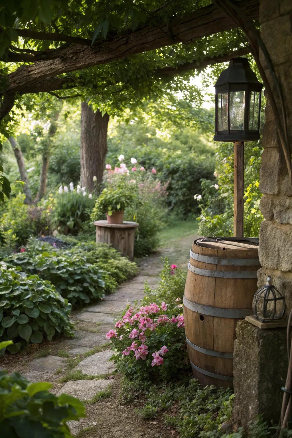 Rustic elements complement the natural beauty of your garden.