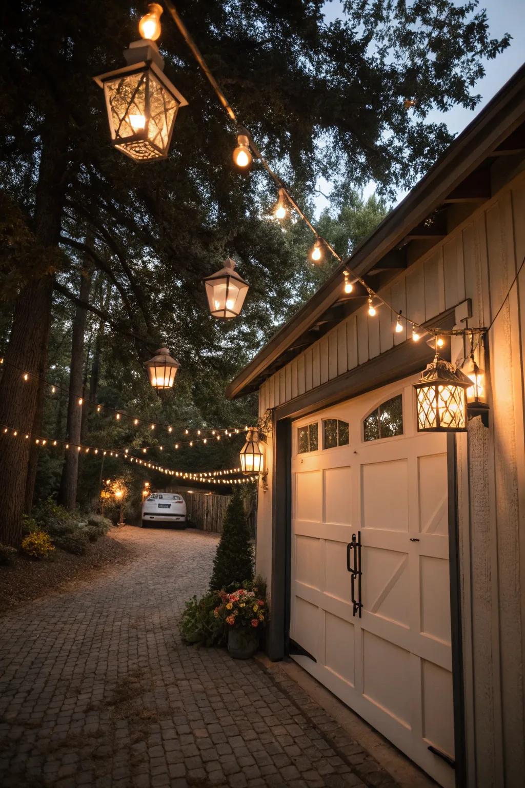 Creative lighting can transform the mood and highlight the beauty of your garage landscape.