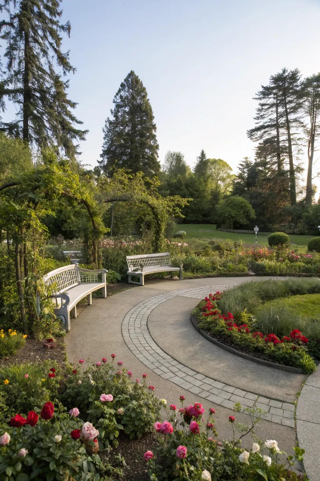 Circular pathways provide focus and intimacy in garden designs.