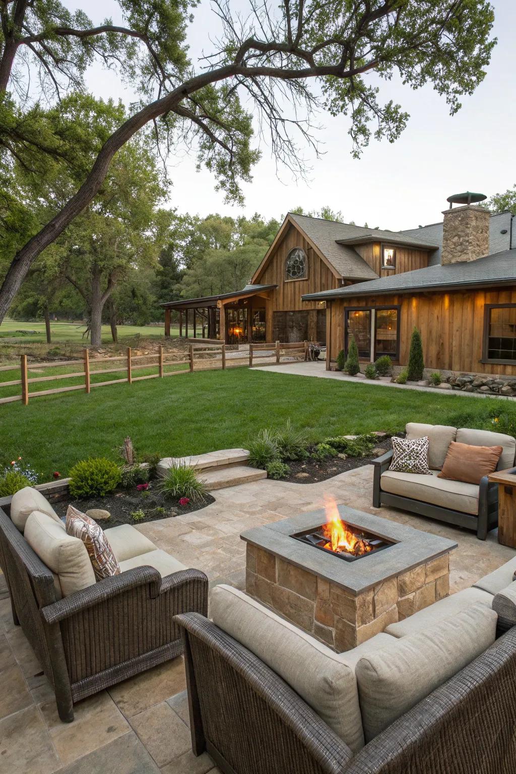A cozy outdoor living area inviting relaxation and gatherings at a ranch-style home.