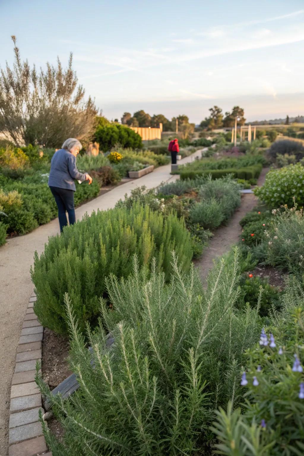 A sensory garden featuring rosemary and other tactile plants.