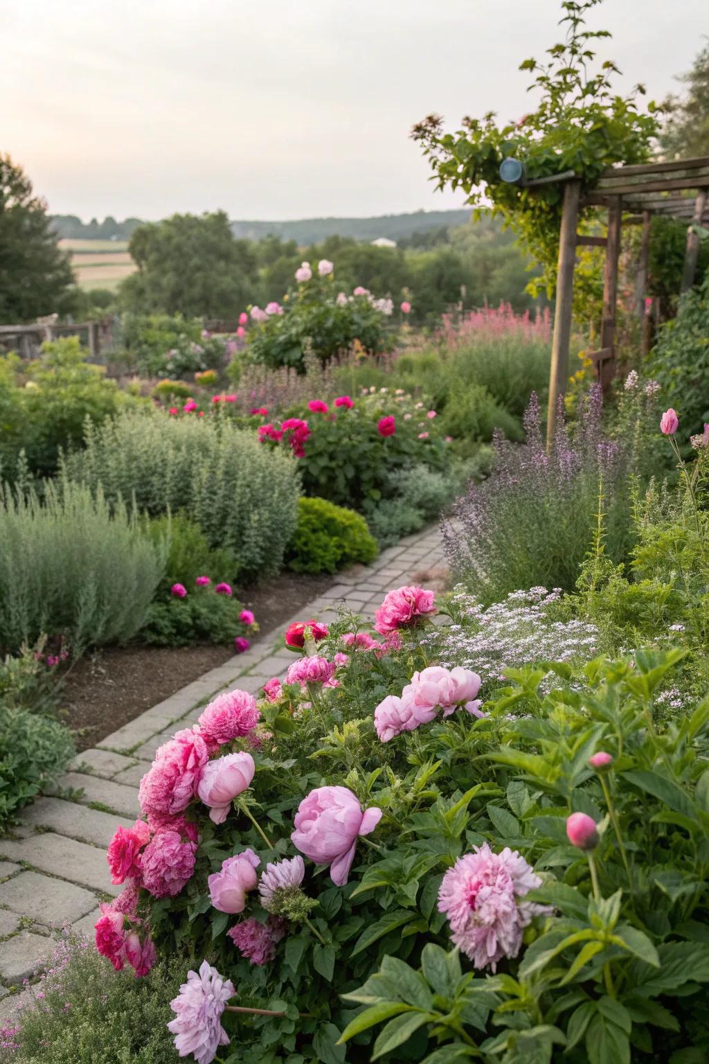 A beautiful and practical peony and herb garden.