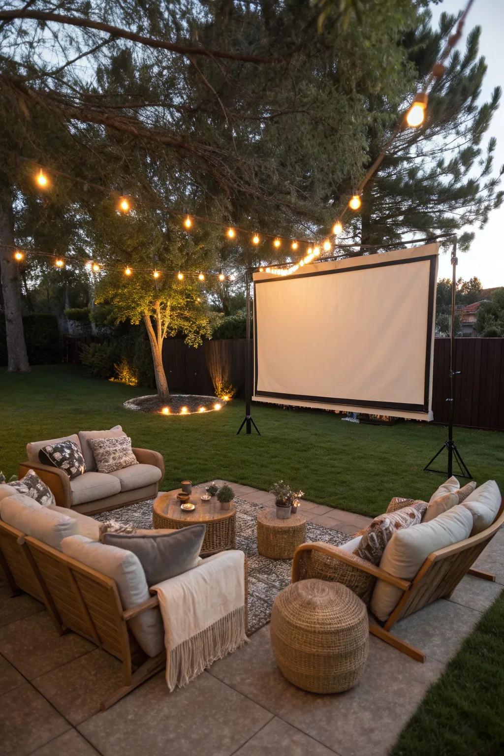 A backyard theater makes movie nights magical.