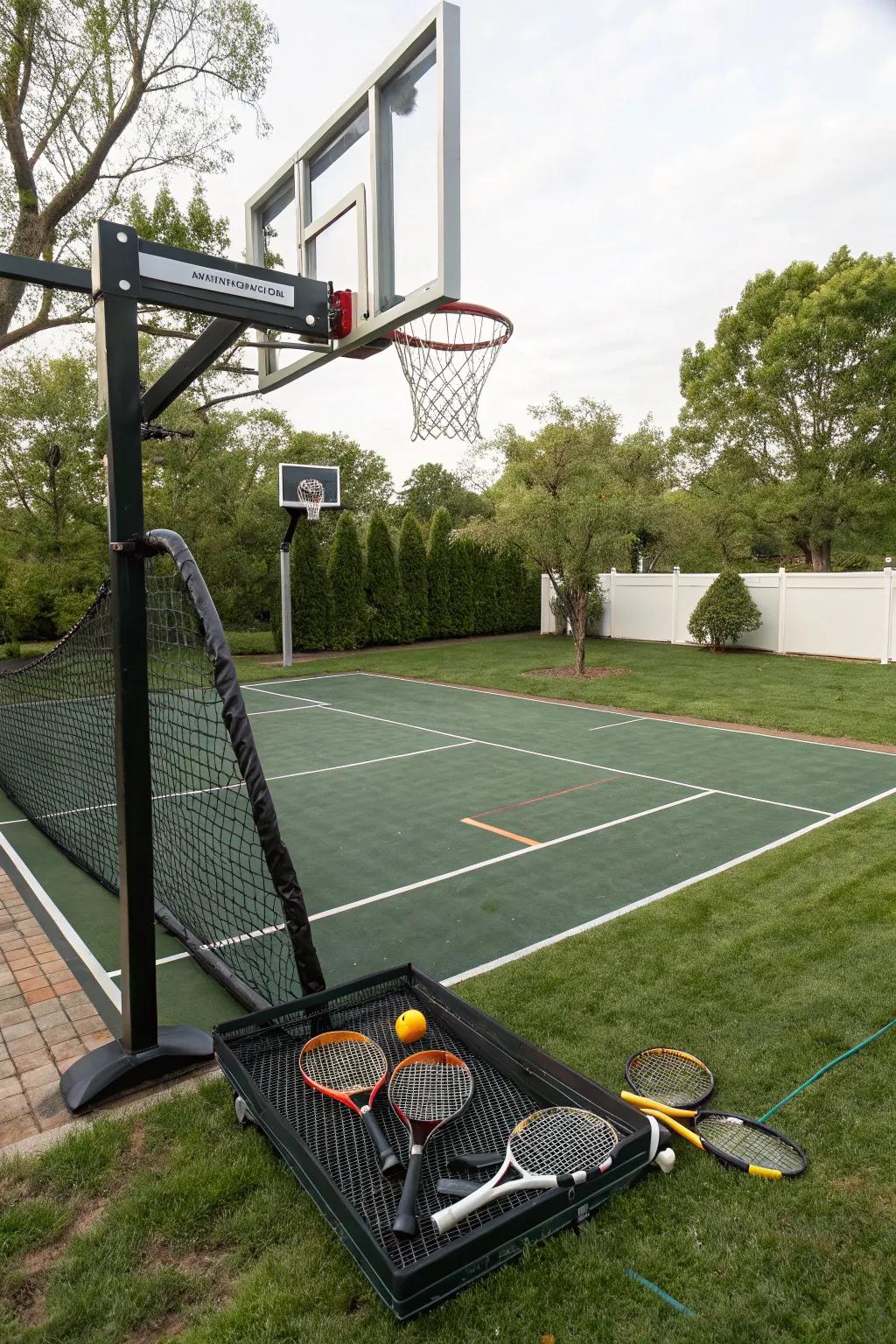 A multi-sport court provides endless fun and fitness opportunities.
