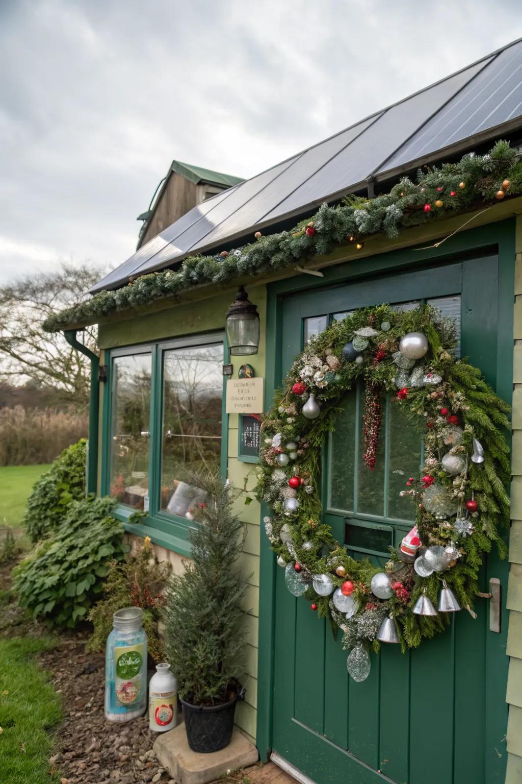 Recycled materials create an eco-friendly and creative wreath.