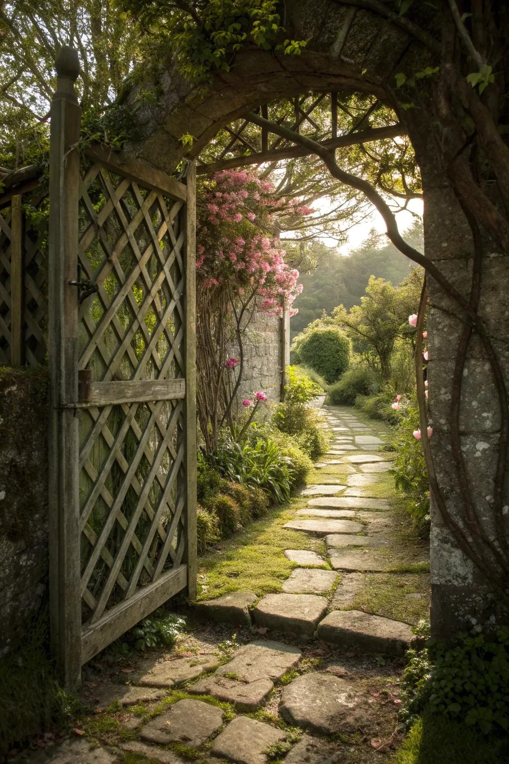 Lattice gates add an element of mystery and charm.
