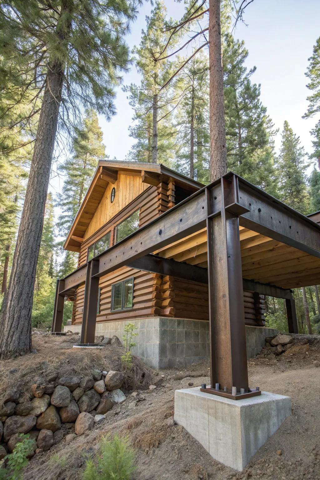 Steel beams creating a robust and contemporary base.