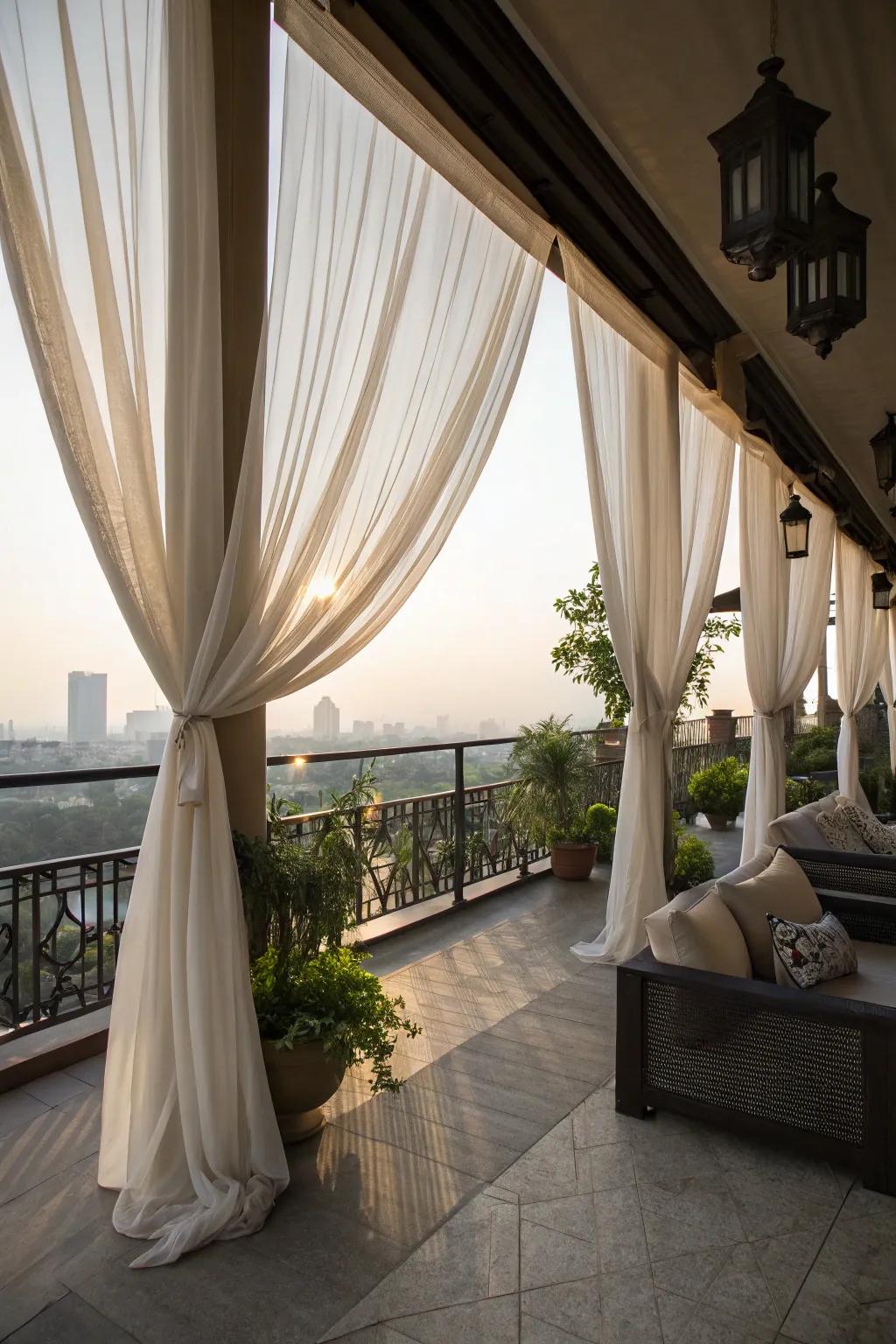 Drapery adds elegance and privacy to your balcony.