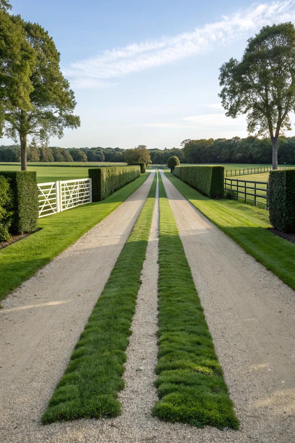 Ribbon driveways offer a classic design with a touch of green.