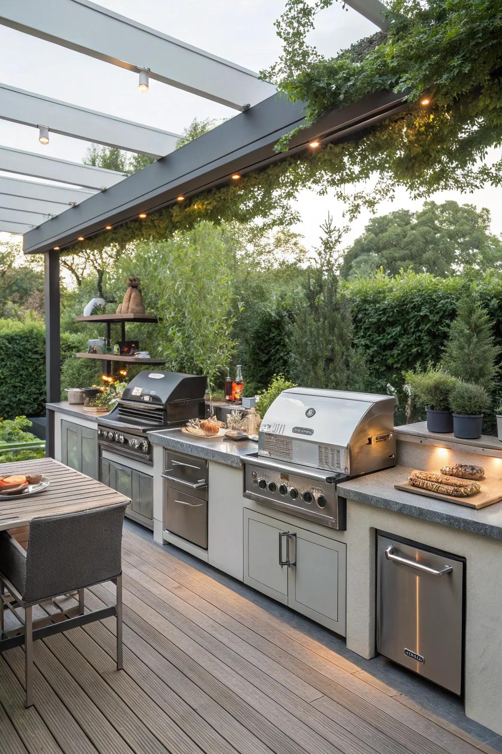 Customizable stations cater to diverse culinary styles in outdoor kitchens.