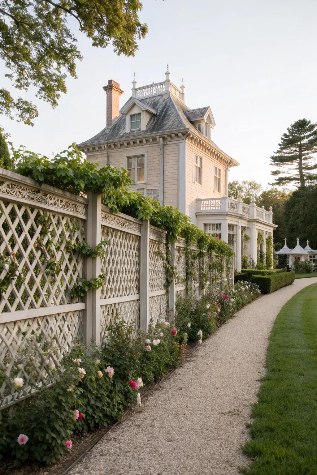 Add romance and texture with a charming lattice fence for your mansion.