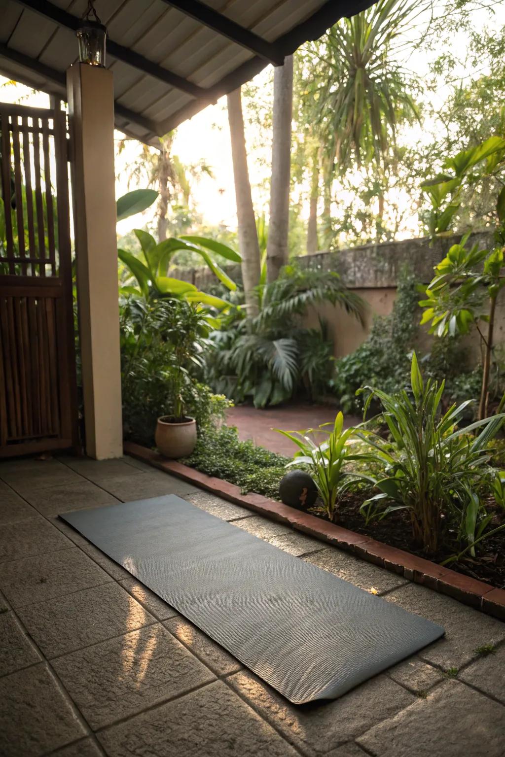 A meditation patio with space for yoga practice.
