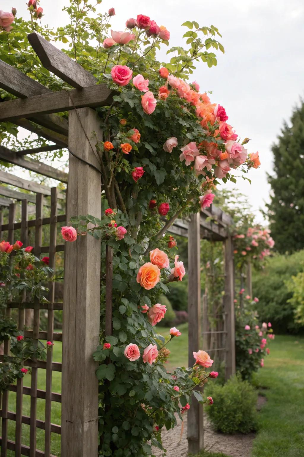 Climbing roses bring romance and color to the garden.