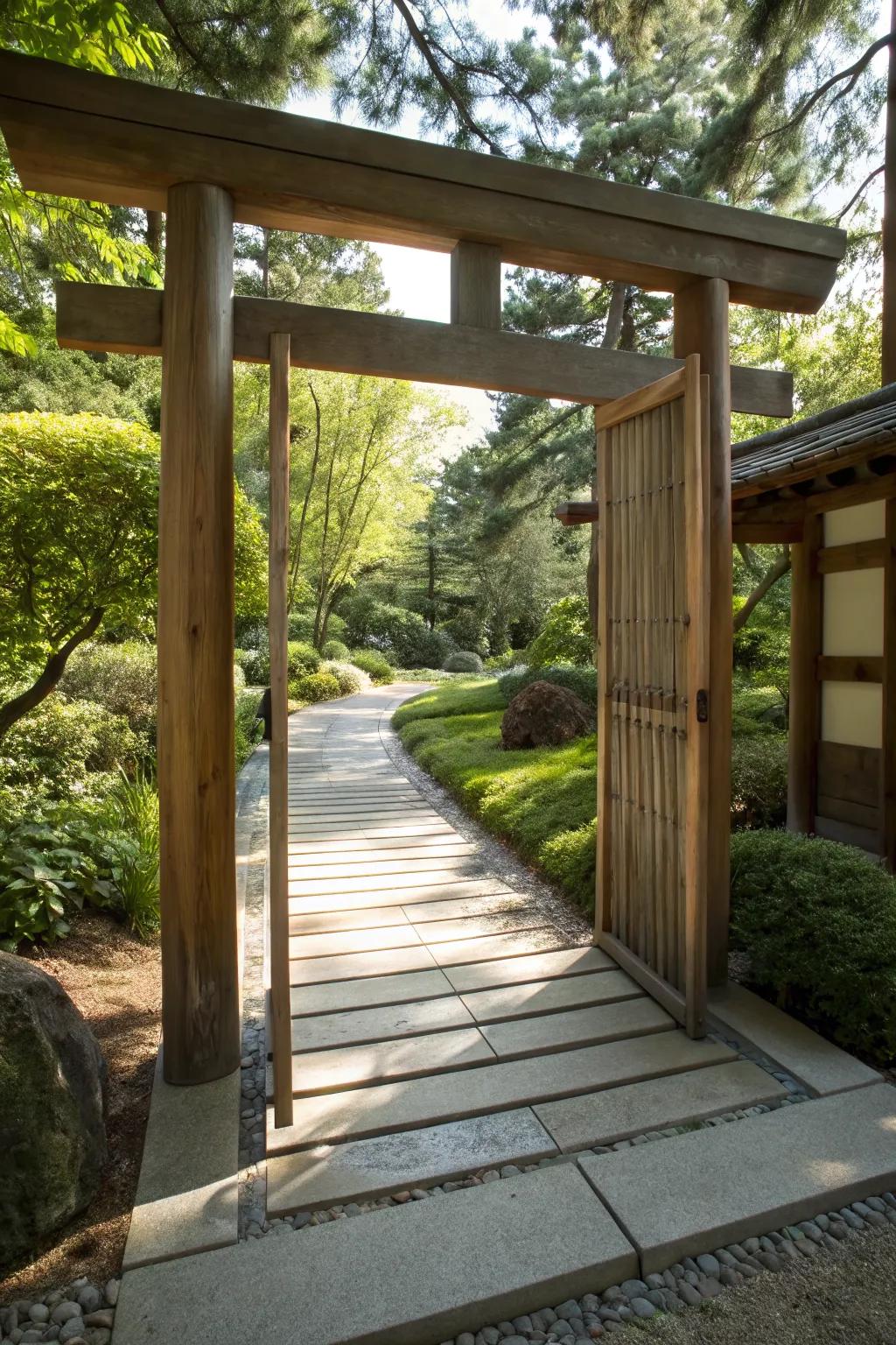 Zen-inspired gates create a serene and tranquil entrance.