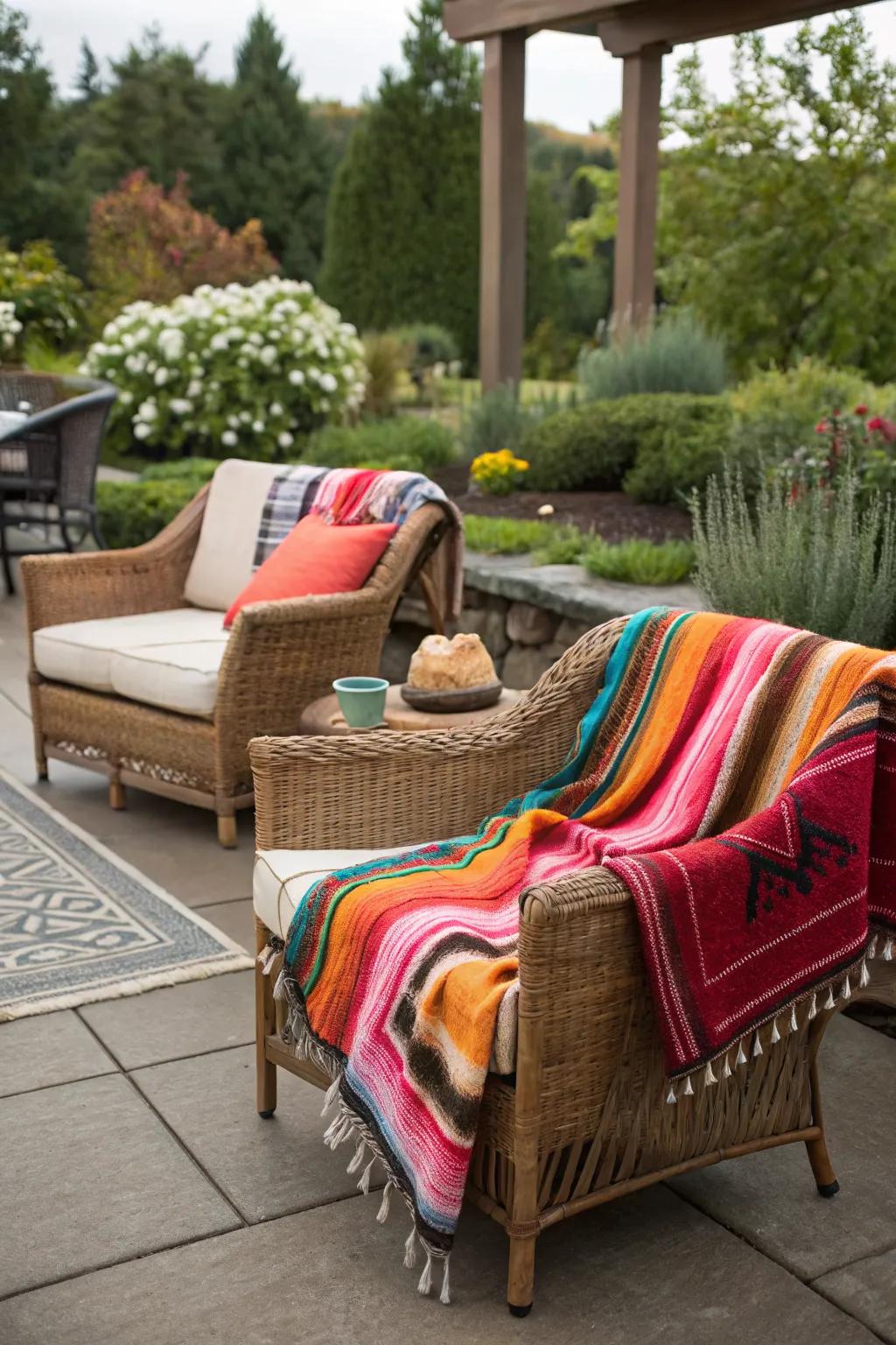 Mexican blankets add festive color and warmth.