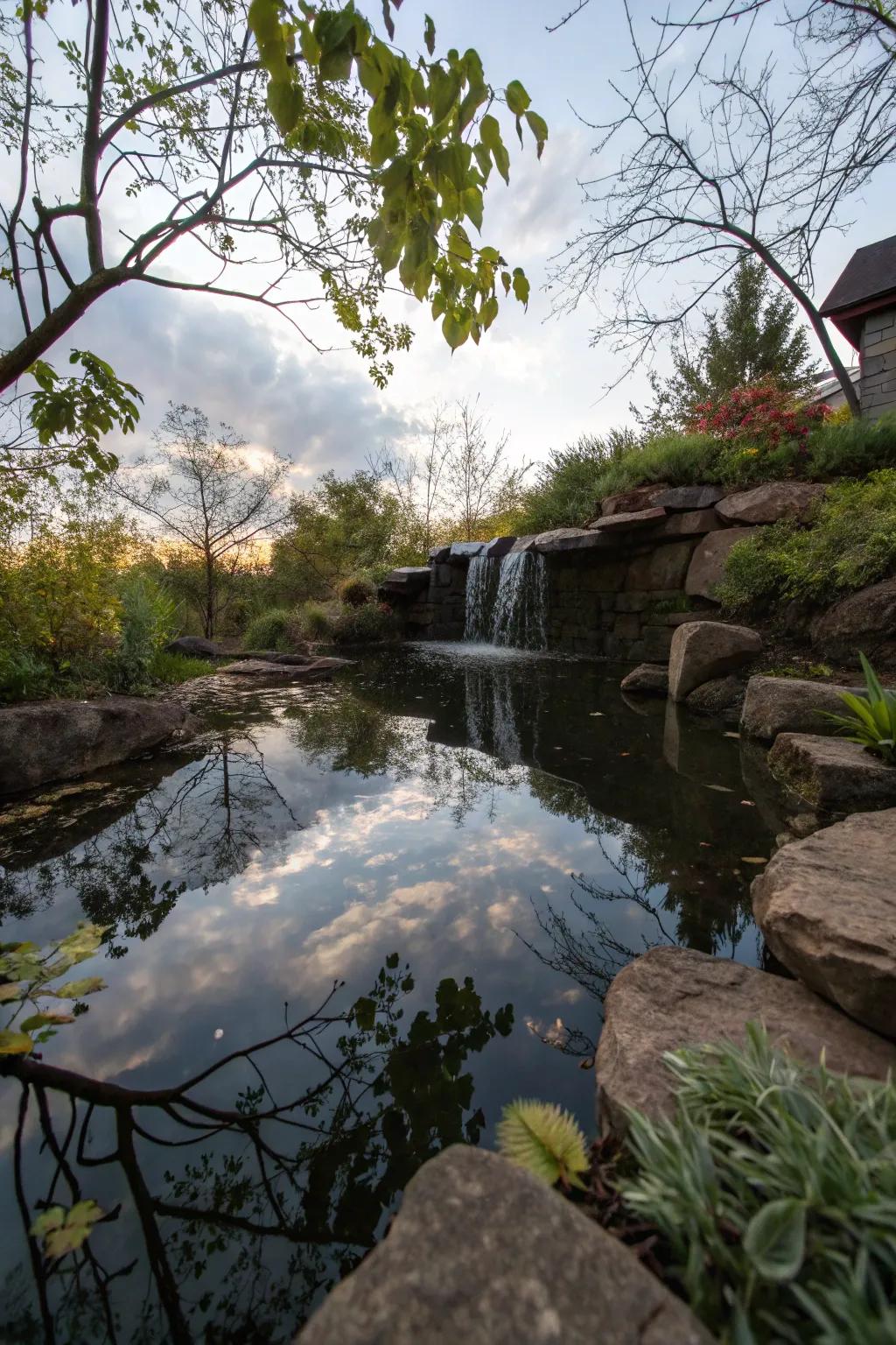 A water mirror enhances the visual impact of your waterfall.