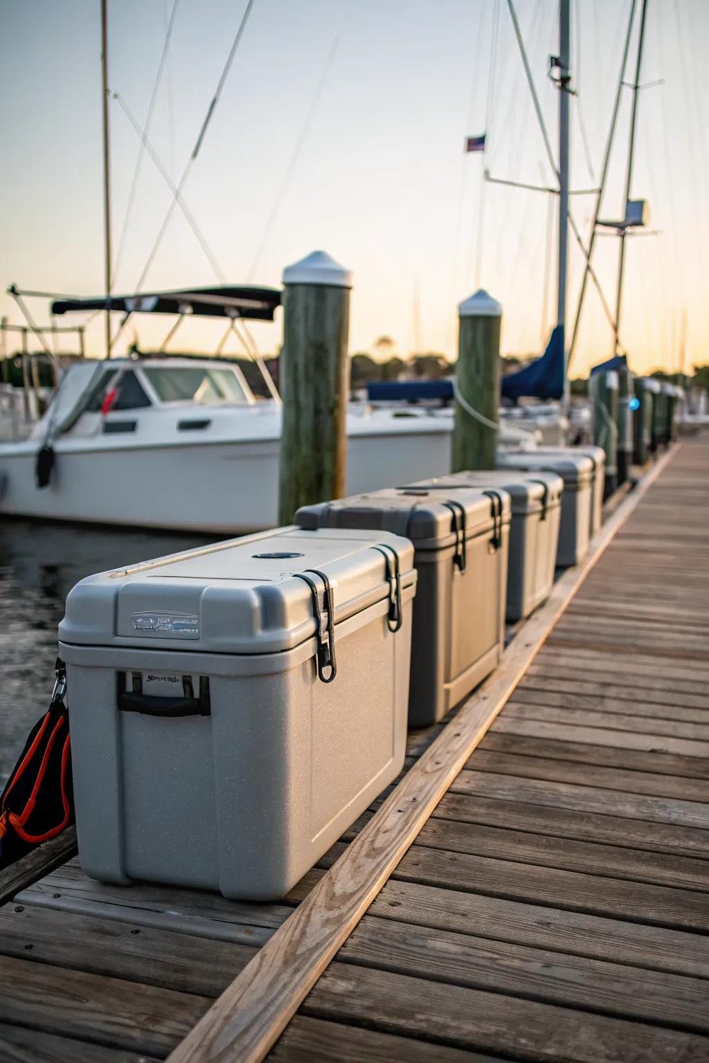 Weather-resistant storage solutions help keep your dock organized and clutter-free.