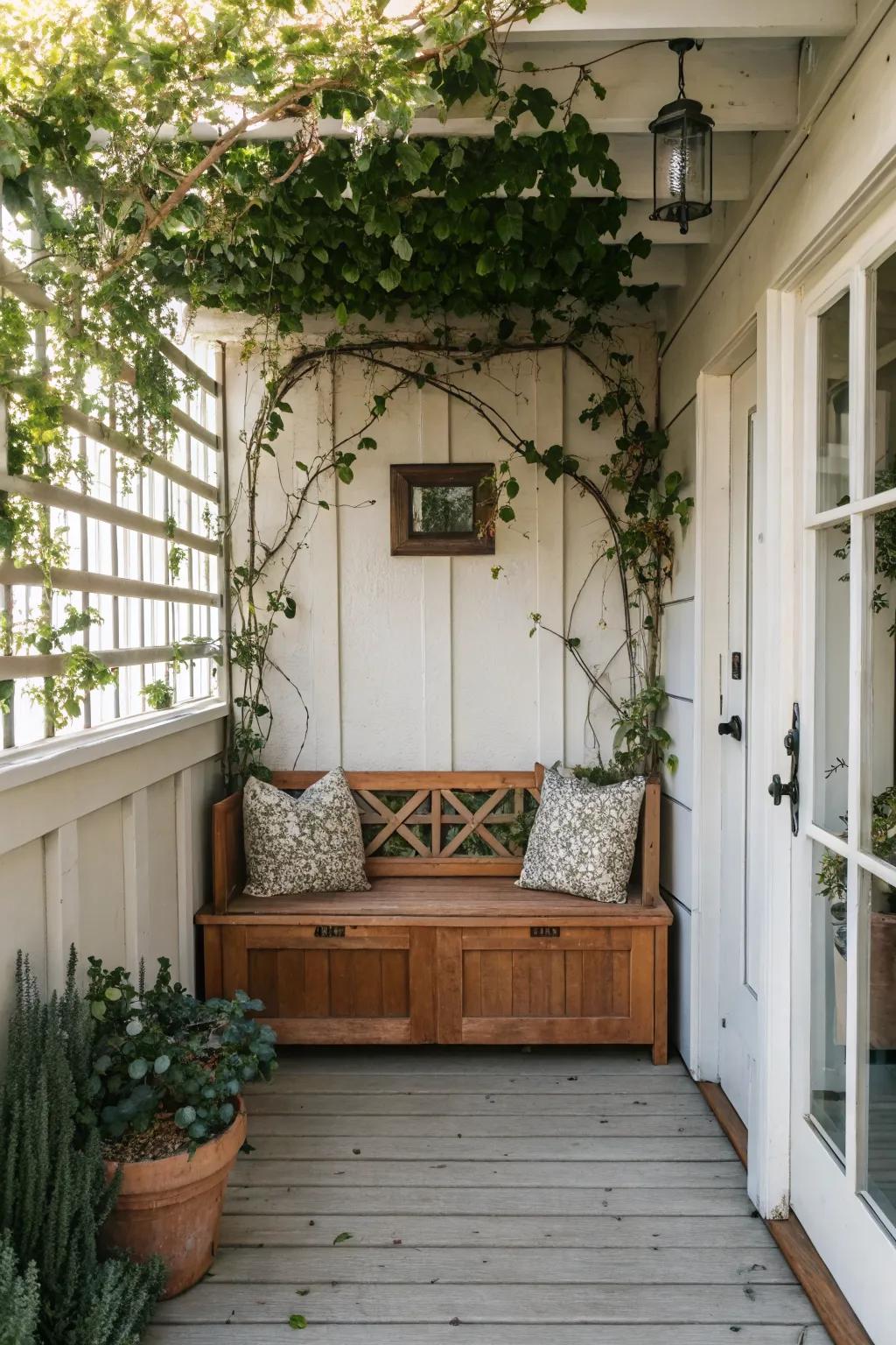 Innovative storage solutions keep this porch tidy and stylish.