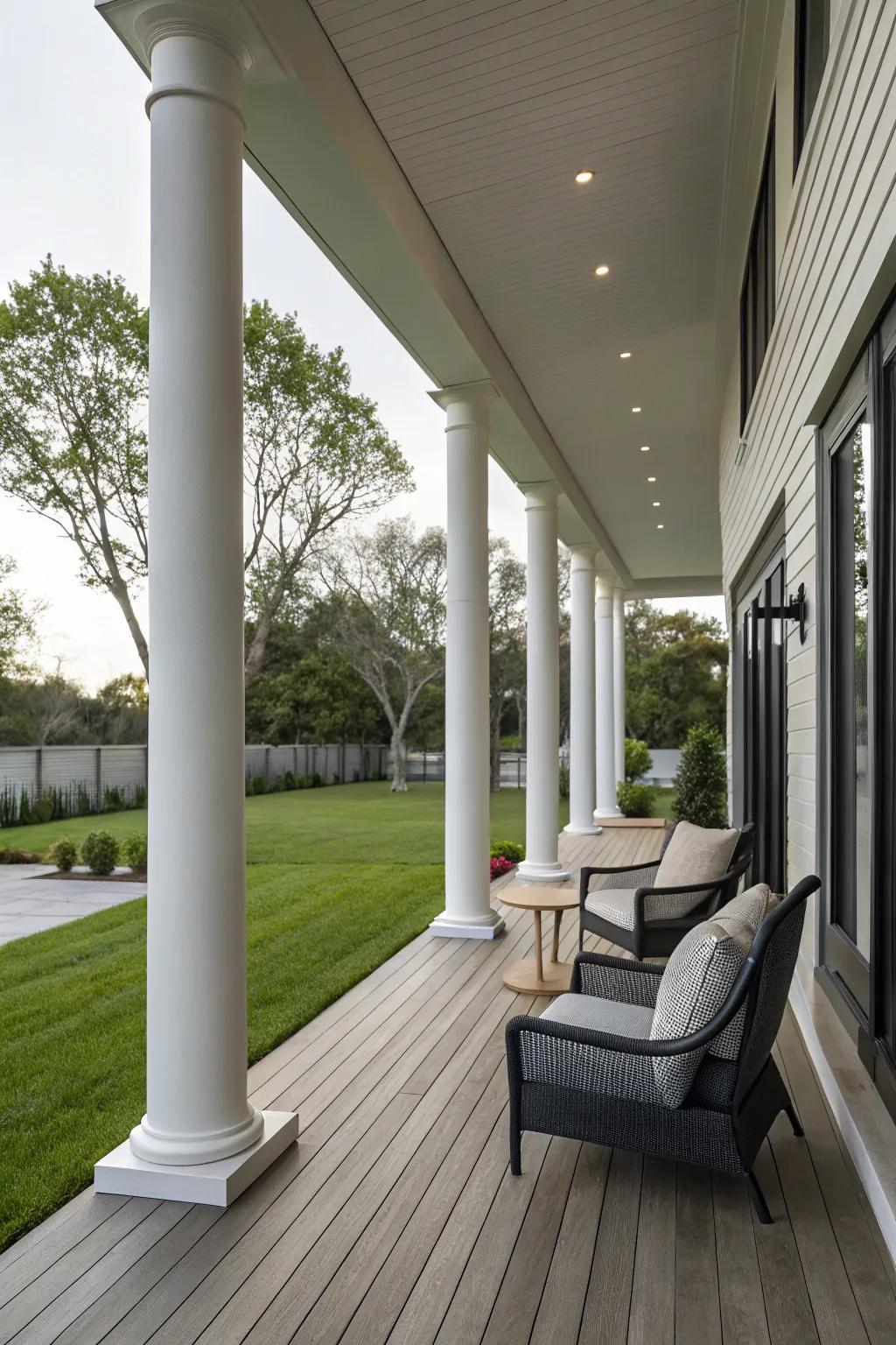 Tapered columns provide a sleek, bold statement.
