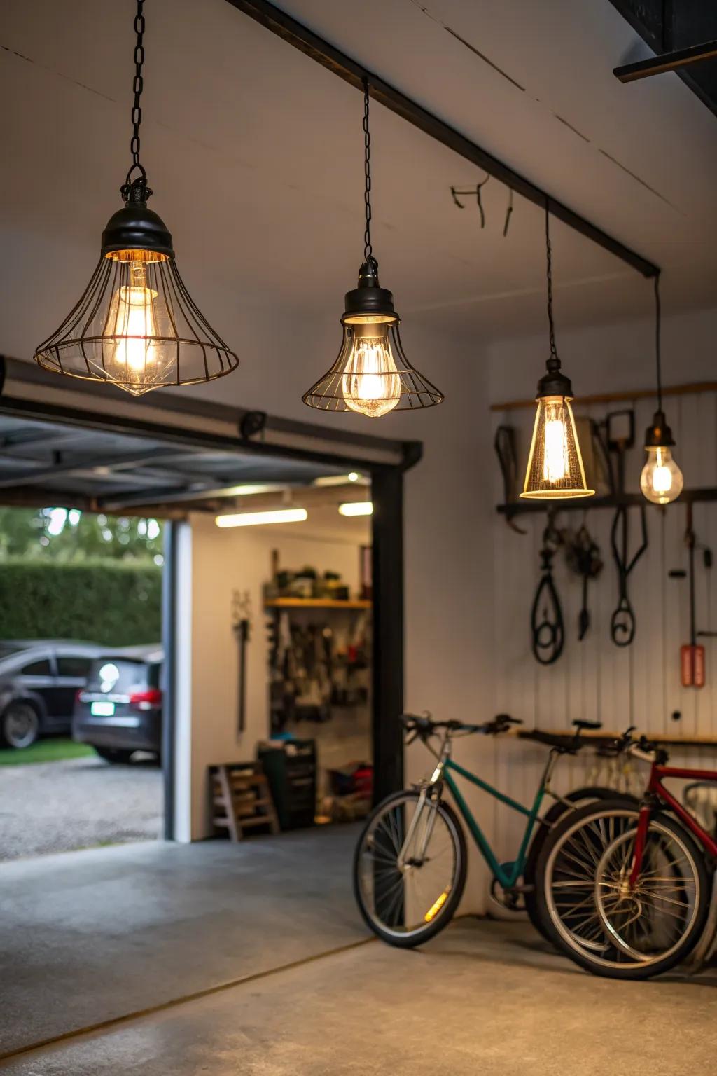 Pendant lights add sophistication to any garage.
