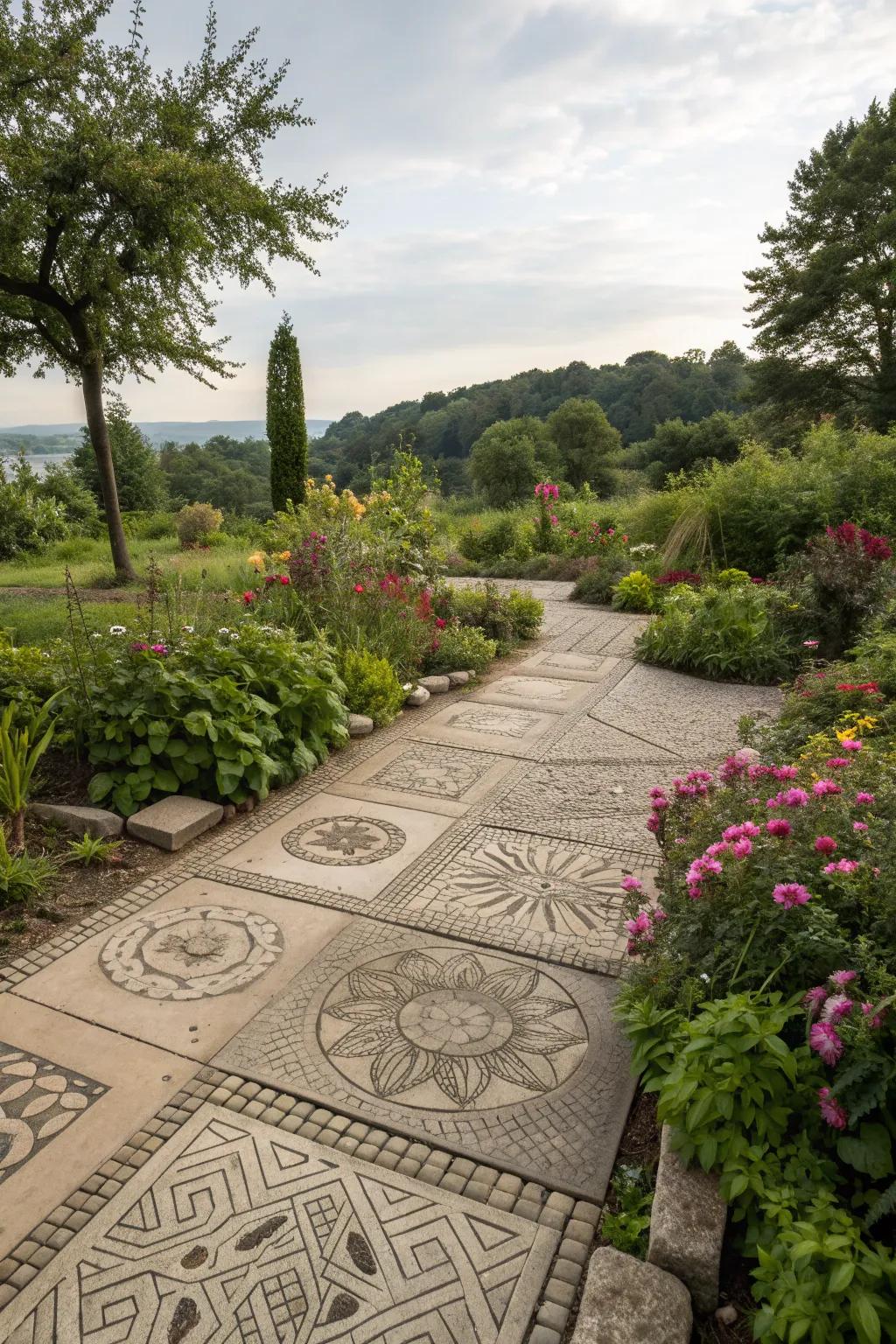 A garden showcasing textured paving that adds depth and interest.