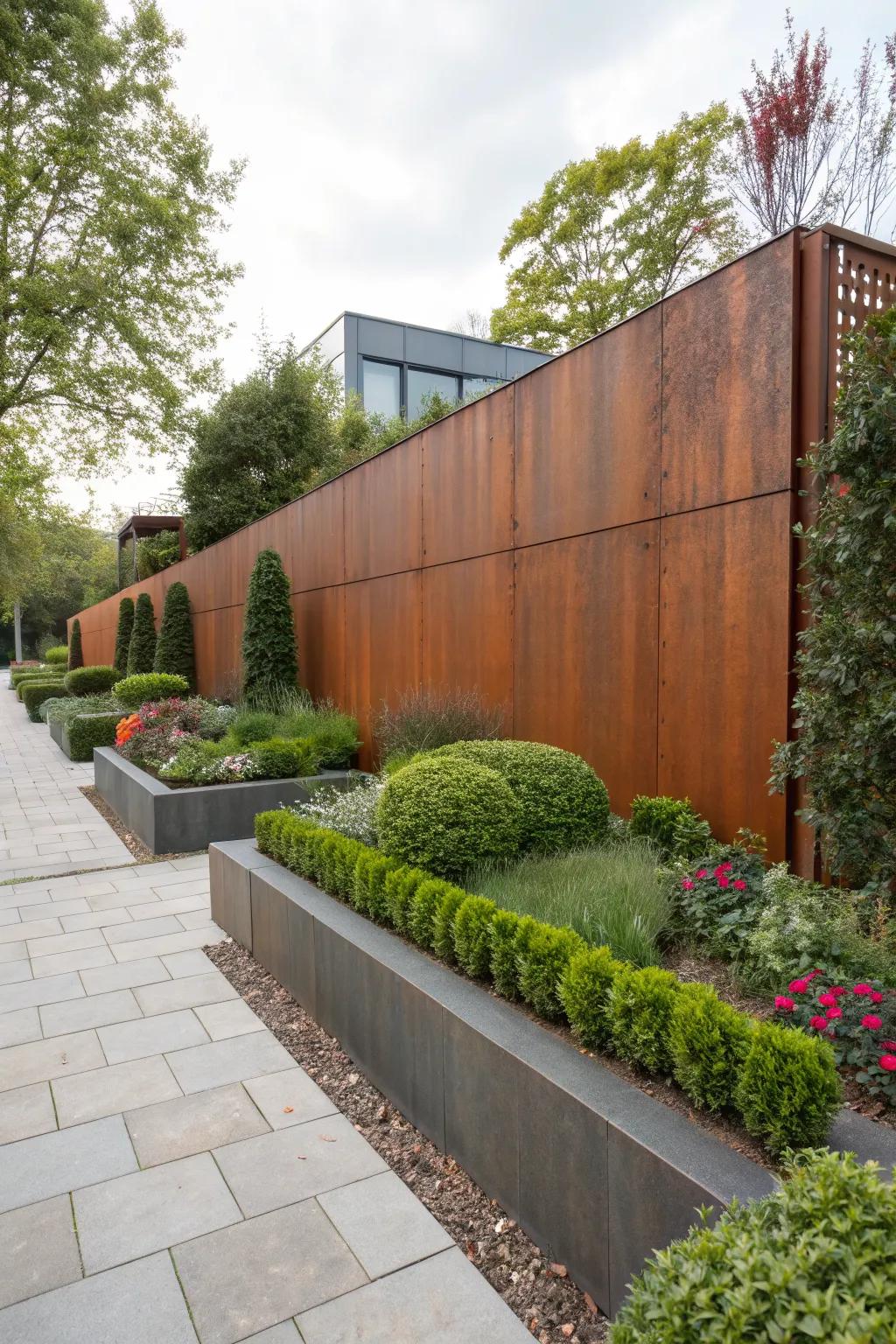 Corten steel walls offer an industrial, modern appeal.