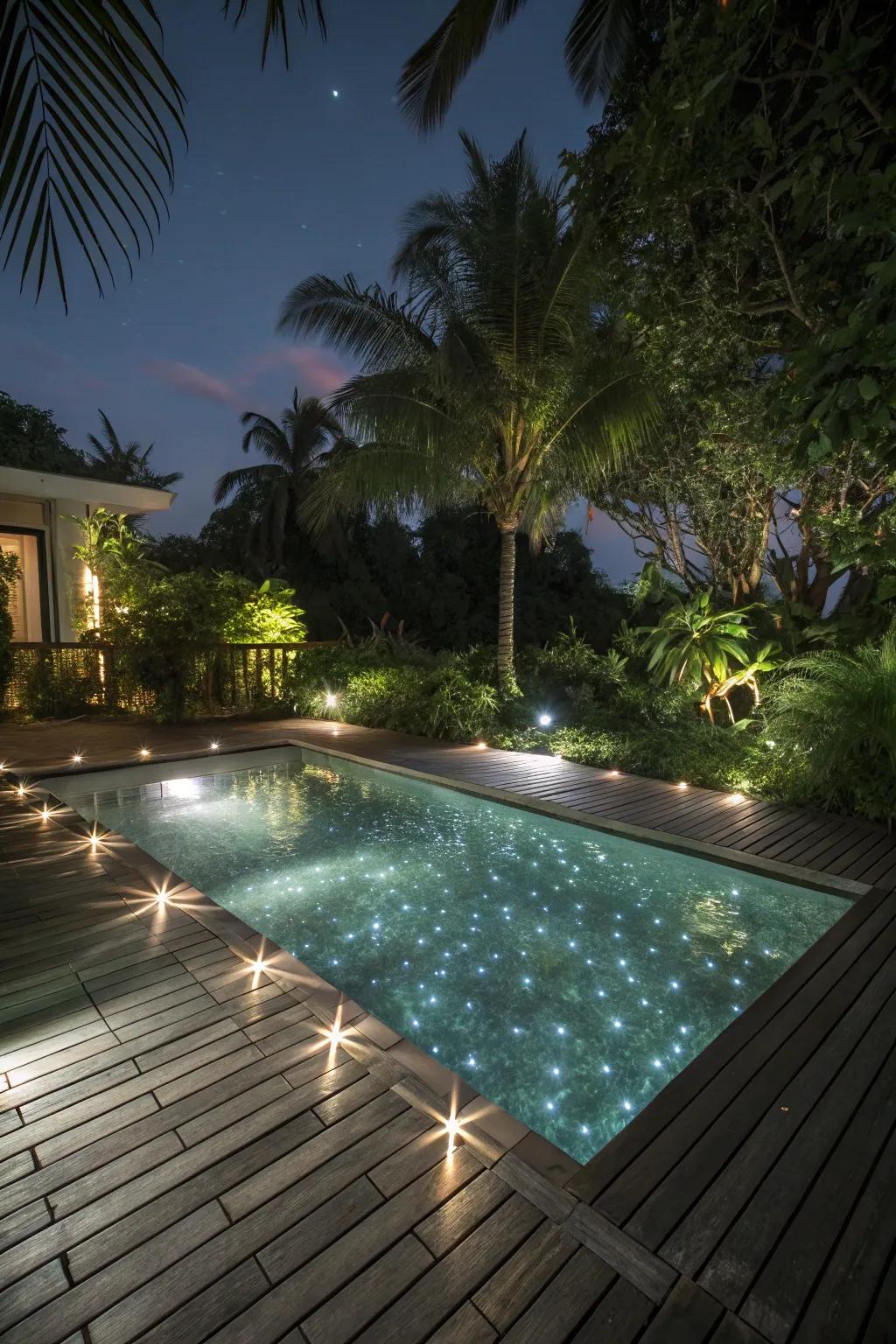 Create a stunning nighttime ambiance with underwater pool lighting.