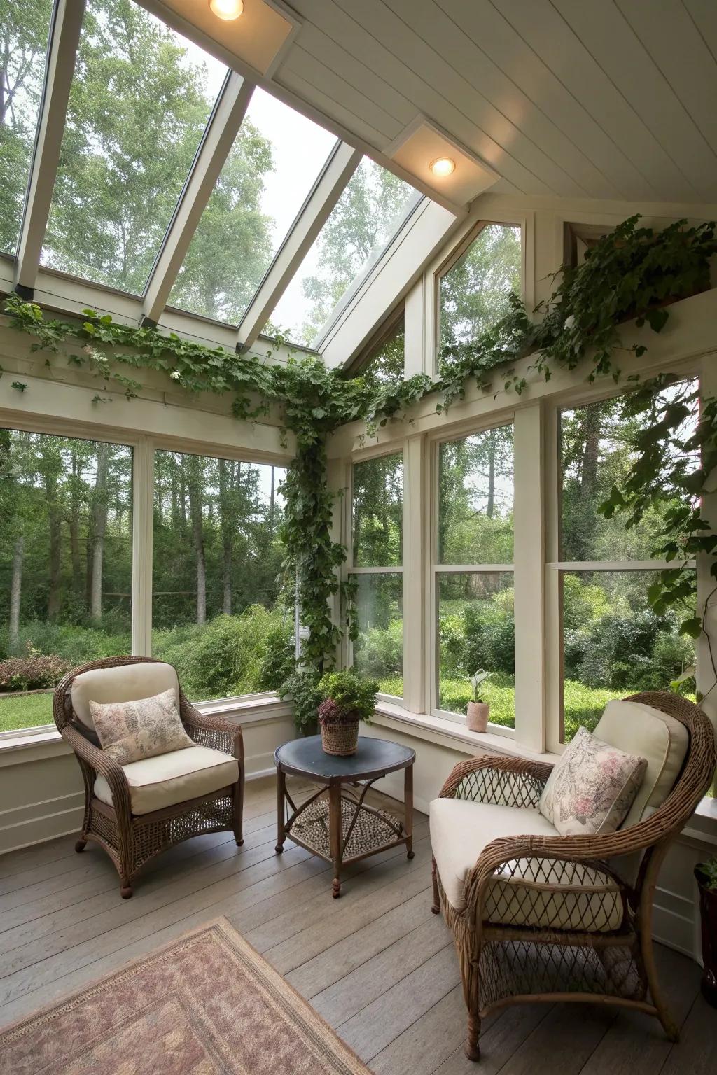 Maximized natural light with skylights and large windows.