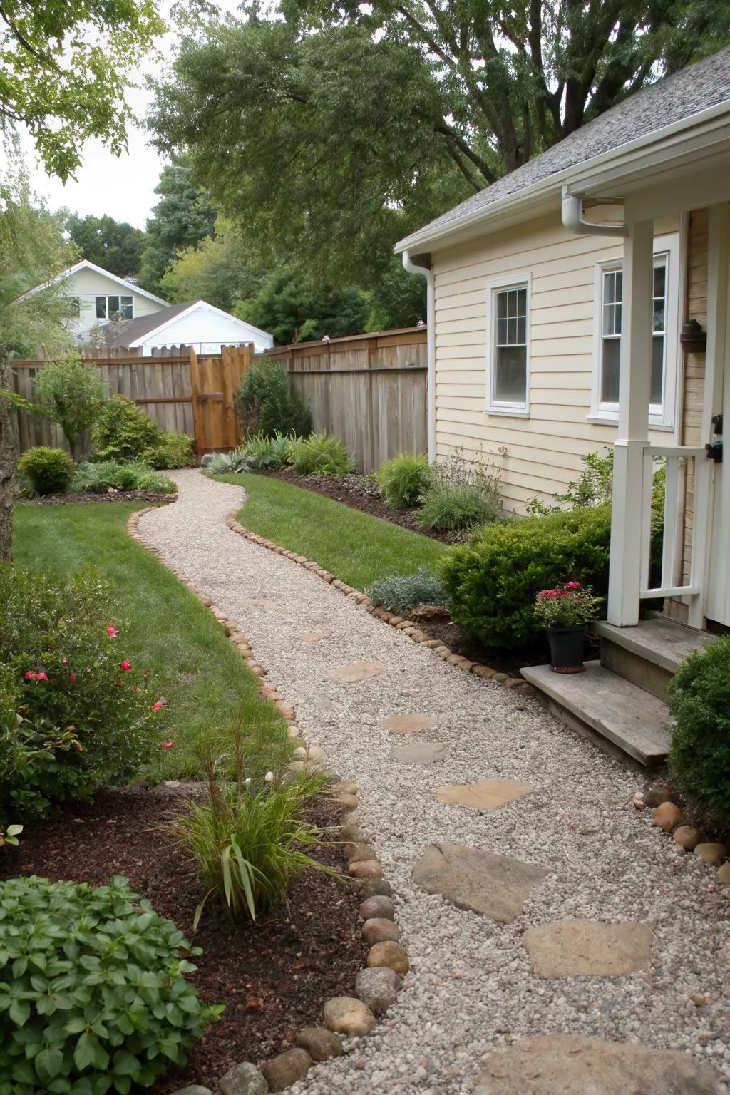 Gravel paths offer a rustic yet modern touch to your yard.