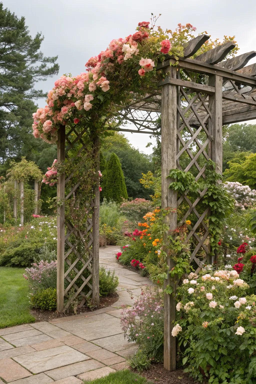 Adaptable trellises change with the seasons, offering year-round beauty.