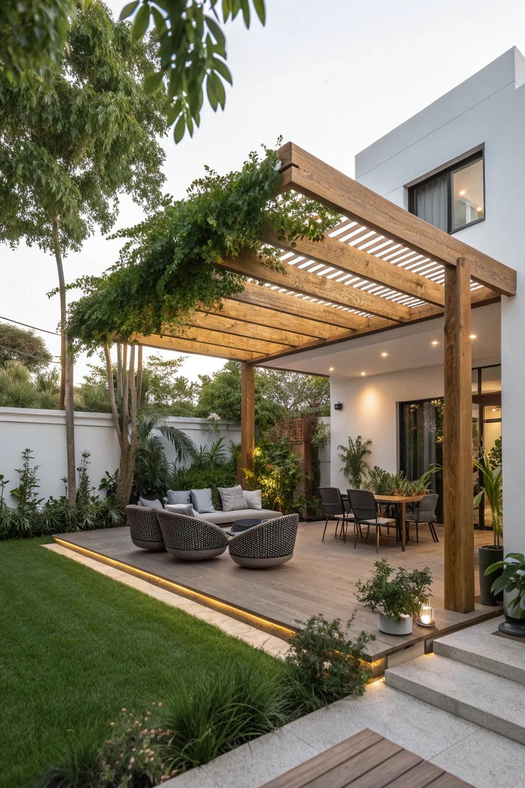 A floating awning illusion, adding a touch of modern magic to the backyard.