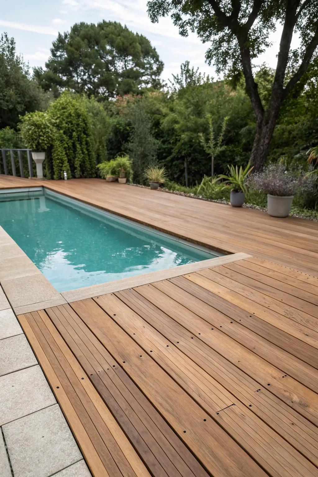 An eco-friendly pool deck made from sustainable materials.