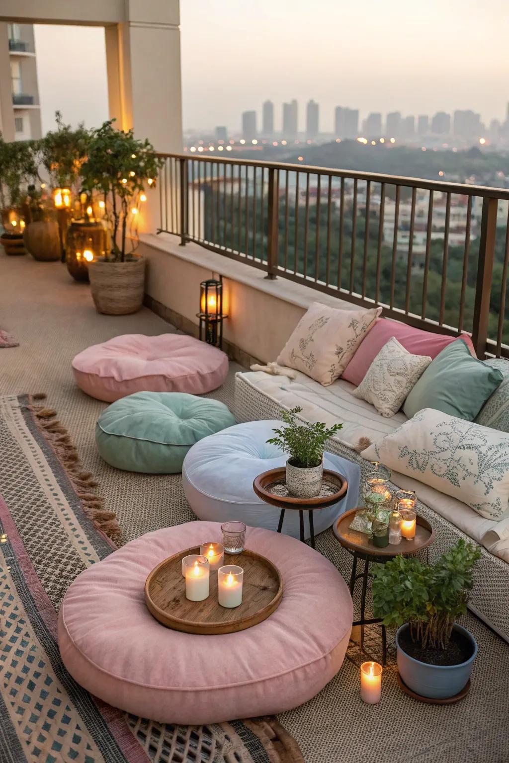 Floor seating offers a casual, inviting atmosphere.
