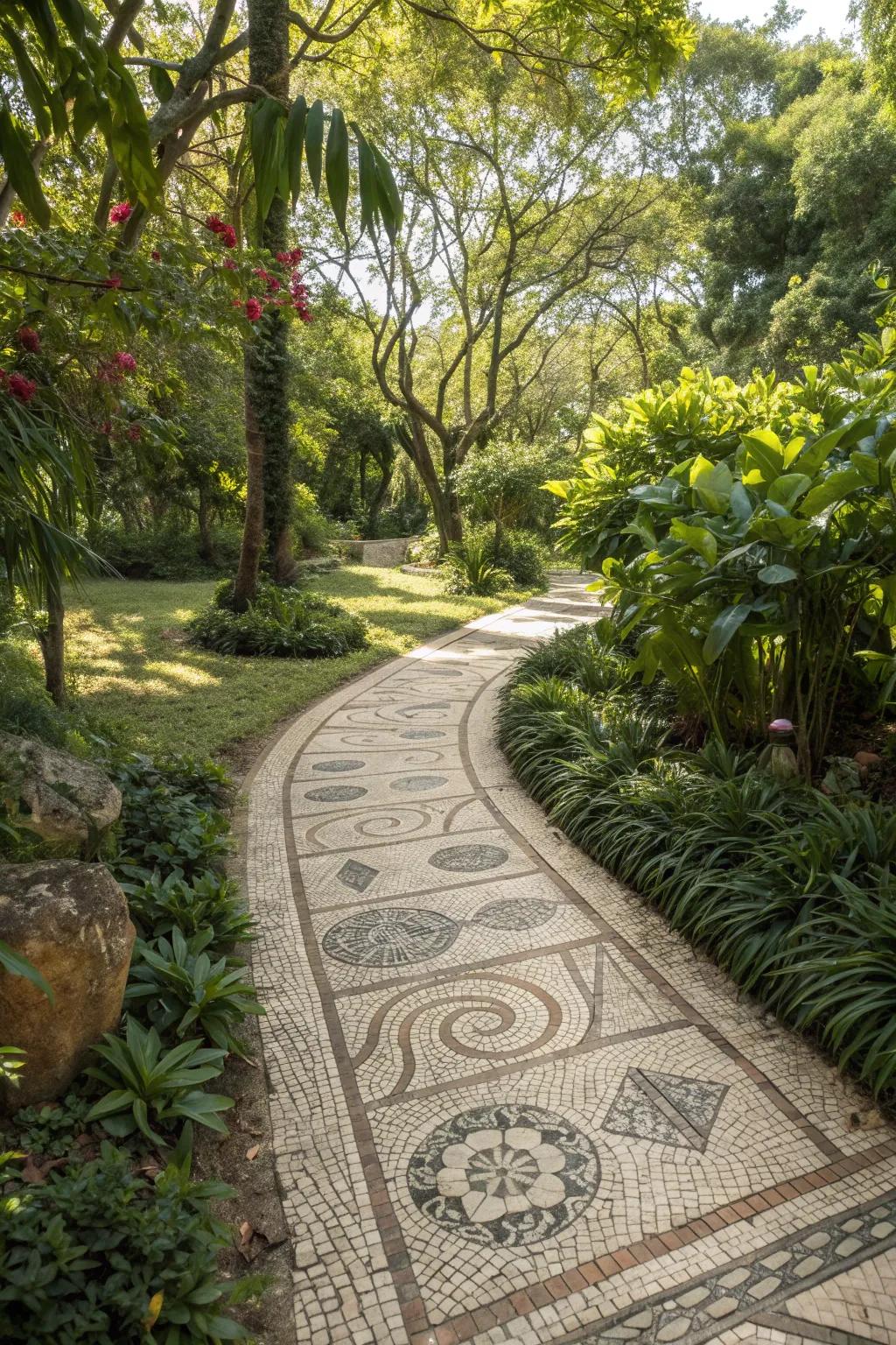 Fossil impressions add ancient charm to this mosaic path.